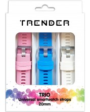 Каишки Trender - Trio Bundle, 20 mm, 3 броя, розова/синя/бяла