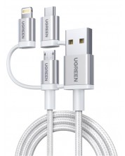 Кабел Ugreen - US186, USB А/USB-C/Lightning, 1 m, сребрист -1