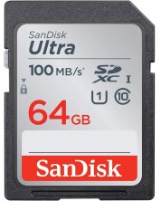 Kaрта памет SanDisk - Ultra, 64GB, SDXC, Class10, черна -1