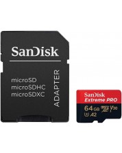 Карта памет SanDisk - Extreme Pro, 64GB, microSD, Class10, черна/червена -1