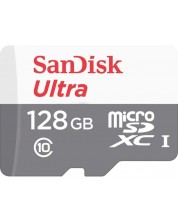 Карта памет Sandisk - 128GB, microSD ultra, Class10, бяла/сива -1