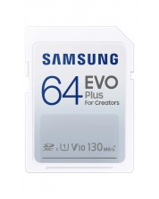 Карта памет Samsung - EVO Plus, 64GB, MicroSD, Class10, бяла -1