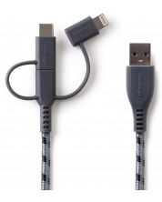 Кабел Boompods - Trio, USB-A/Micro USB/USB-C/Lightning, 1.5 m, Graphite