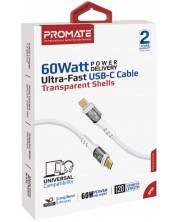 Кабел ProMate - TransLine-CC, USB-C/USB-C, 1.2 m, бял -1