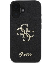 Калъф Guess - PU Fixed Glitter 4G Metal Logo, iPhone 16 Plus, черен -1