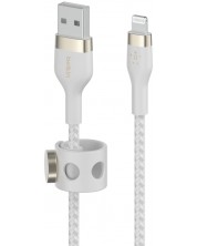 Кабел Belkin - Boost Charge, USB-A/Lightning, Braided silicone, 1 m, бял -1