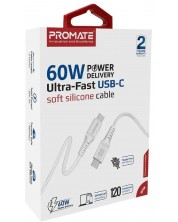 Кабел ProMate - PowerLink-CC120, USB-C/USB-C, 1.2 m, бял