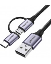 Кабел Ugreen - US177, USB-А/Micro USB/USB-C, 1 m, черен