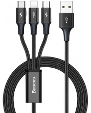 Кабел Baseus - 3 в 1, USB-A/USB-C/Lightning/Micro USB, 1.2 m, черен