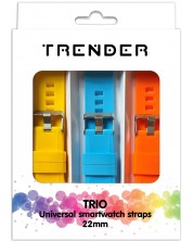 Каишки Trender - Trio Groove Silicone, 22 mm, 3 броя, жълта/синя/оранжеващ