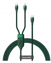 Кабел Baseus - Flash, USB-C/USB-C/Lightning, 1.5 m, зелен -1