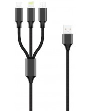 Кабел Forever - 3 в 1, Micro USB/Lightning/USB-C, 1.2 m, черен -1