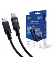 Кабел 3mk - Hyper, USB-C/USB-C, 1 m, черен -1