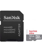 Карта памет SanDisk - Ultra, 32GB, MicroSD, Class10, сива/бяла -1