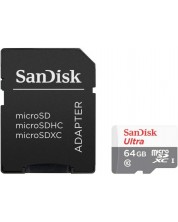 Карта памет SanDisk - Ultra, 64GB, microSDXC, Class10 + адаптер -1