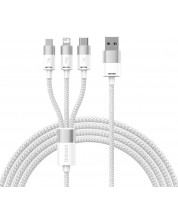 Кабел Baseus - StarSpeed, USB-A/Micro USB/Lightning/USB-C, 1.2 m, бял -1