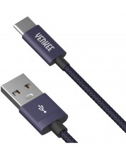 Кабел Yenkee - 301 BE, USB-A/USB-C, 1 m, син -1