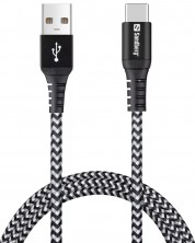 Кабел Sandberg - Survivor, USB-C/USB-A, 1 m, черен/бял -1