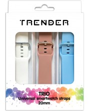 Каишки Trender - Trio Bundle Sport, 20 mm, 3 броя, бяла/розова/синя -1