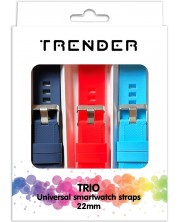 Каишки Trender - Trio Groove Silicone, 22 mm, 3 броя, сини/червена -1