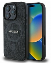 Калъф Guess - PU Leather 4G Colored Ring MagSafe, Phone 16 Pro, черен -1