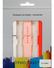 Каишки OEM - Silicone, Smart Watch 20 mm, 3 броя, розова/червена/бяла -1