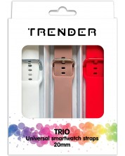 Каишки Trender - Trio Bundle Sport, 20 mm, 3 броя, бяла/розова/червена