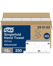 Кърпи за ръце на пачка Tork - Soft Singlefold Advanced, H3, 15 x 250 къса