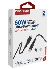 Кабел ProMate - PowerLink-CC120, USB-C/USB-C, 1.2 m, черен