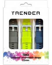 Каишки Trender - Trio Bundle, 22 mm, 3 броя, синя/зелена/сива