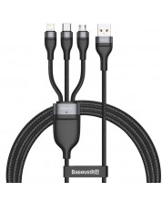 Кабел Baseus - 3 в 1, USB-A/Micro USB/Lightning/USB-C, 1.2 m, черен