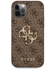 Калъф Guess - PU 4G Metal Logo Case, iPhone 12/12 Pro, кафяв -1