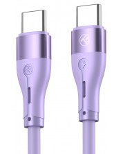 Кабел Tellur - Silicone, USB-C/USB-C, 1 m, лилав -1