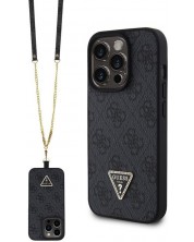 Калъф Guess - 4G Strass Triangle Metal Logo/Strap, iPhone 15 Pro, черен