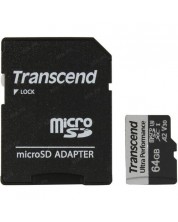 Карта памет Тranscend - Ultra Performance, 64GB, microSD + адаптер -1