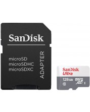 Карта памет SanDisk - Ultra, 128GB, microSDXC, Class10 + адаптер -1