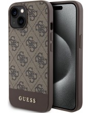 Калъф Guess - PU 4G Stripe, iPhone 15, MagSafe, кафяв -1