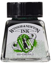 Калиграфски туш Winsor & Newton - Изумруденозелен, 14 ml