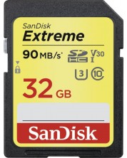 Карта памет SanDisk - Extreme, 32GB, SDHC, Class10, черна/жълта -1