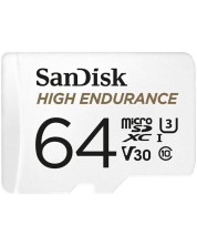 Карта памет SanDisk - High Endurance, 64GB, microSDXC, Class10 + адаптер -1