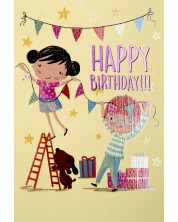 Картичка за рожден ден Busquets - Момче и момиче, жълта