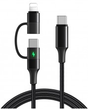 Кабел Xmart - 12409, USB-C/USB-C/Lightning, 1.2 m, черен