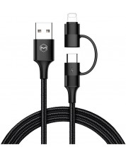 Кабел Xmart - 2 в 1, USB-A/USB-C/Lightning, 1.2 m, черен
