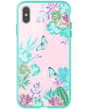 Калъф Nillkin - Floral, iPhone XS Max, зелен/розов
