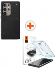 Калъф Speck - Presidio2 Grip + протектор Glass tR EZ Fit HD, Galaxy S24 Ultra, 2 бр., черен -1