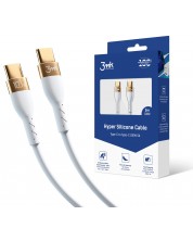 Кабел 3mk - Hyper Silicone, USB-C/USB-C, 2 m, бял -1