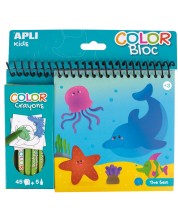 Книжка за оцветяване Apli - Океан, 45 страници + 5 пастела