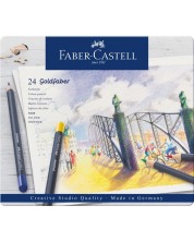 Комплект цветни моливи Faber-Castell Goldfaber - 24 цвята, в метална кутия -1