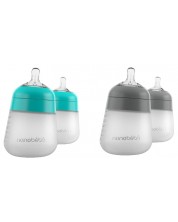 Комплект силиконови бутилки Nanobebe - Flexy, 150 ml, 4 броя, минт и сиви