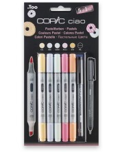 Комплект маркери Too Copic Ciao - Пастелни нюанси, 5 цвята + 1 черен multi liner, 0.3 mm